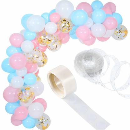 Bash N Splash Solid Pink White & Blue Garland Party Decoration Pack With confetti balloon with Arch Strip & Glue Dots(Pack of 112) Balloon