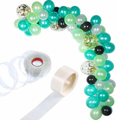 Bash N Splash Solid Dark Green, Light Green White & Black Garland Party Decoration Pack With confetti balloon with Arch Strip & Glue Dots(Pack of 112) Balloon