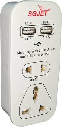 SGJET Dual USB 2.1 A with Socket Multiplug 6 A Three Pin Socket