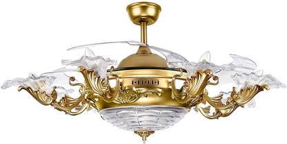 Urbancart Golden Fans with LED Light and 4 Retractable Invisible Acrylic Blade with Remote Control for Living Room, Bedroom 42” inch with 1 Year Warranty Silent Operation 1066 mm Ceiling Fan