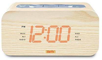 TinyFin Wood Grain FM Radio Digital Alarm Clock External Speaker FM Radio