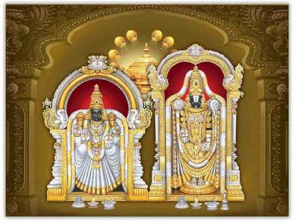 Tirupati Balaji and Padmavati Devi Sparkle Coated Self Adesive Poster Without Frame Paper Print