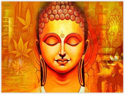 Golden buddha face Sparkle Coated Self Adesive Poster Without Frame Paper Print