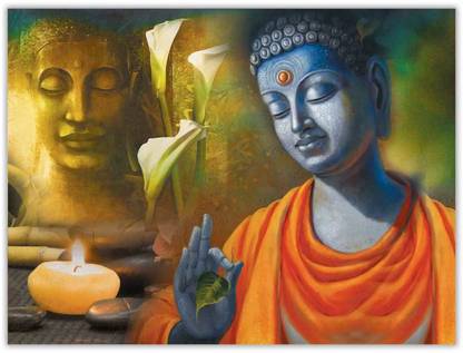 Blessing Buddha Sparkle Coated Self Adesive Poster Without Frame Paper Print