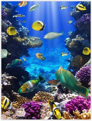 Art Amori Fish Aquarium Sparkle Coated Self Adhesive Painting Digital Reprint 24 inch x 18 inch Painting