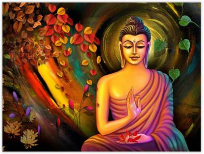 Art Amori Blessing Buddha Religious Sparkle Coated Painting Without Frame Digital Reprint 18 inch x 24 inch Painting