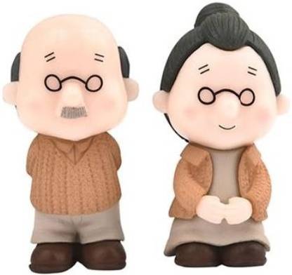 P s retail Sweety Lovers Grandma Grandpa Couple Figurine Miniature - Style 32 - (2 pcs/Set) Decorative Showpiece  -  5.9 cm