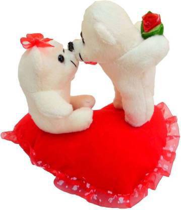 ZOOMINO Teddy Bear/ Extra Large Very Soft Lovable/Huggable Teddy Bear for Girlfriend/Birthday Gift/Boy/Girl Pink (Valentines Kissing Couple on Heart - 25 cm)  - 25 cm