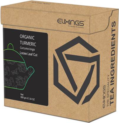 Elixings Organic Turmeric Loose Leaf Cut 680 gm | 24 OZ Curcuma longa, The Speciality Tea Ingredients Herbs Herbal Tea Box
