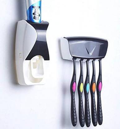 gopal trendz Automatic Toothpaste Dispenser Tooth Brush Holder (Multicolor, Wall Mount) Plastic Toothbrush Holder