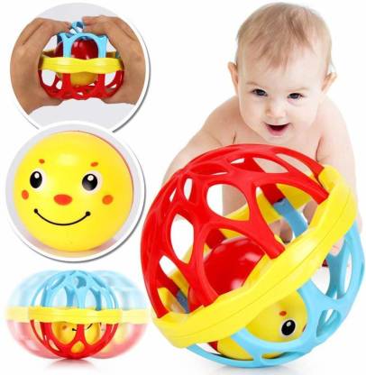 hinik Baby Rattle Ball for Kids | Rolling Hand Bell Ball | Colorful Flexible Attractive Shake and Grab Ball | Soft Plastic Rubber Body Ball | Rattle Ball for Babies,Toddlers,Infants & Child Rattle