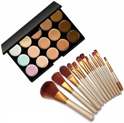 Miss Hot 15 Color Cream Concealer Palette with Make up Brush Set