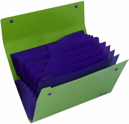 TRANBO Plastic 12 Pockets Expanding File Folder with Index Tabs Document Organizer, A4 Size, Green