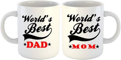 Gift4You World's Best Mom Dad Printed Set of 2 Coffee & Tea Cup Coffee For Mother , Gift For Father 624 Ceramic Coffee Mug