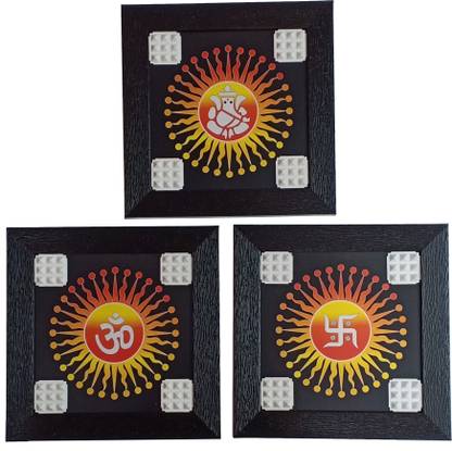 Viz Creation Viz Creation Swastik Ganesh Om Painting with Pyramid and Digital & Handmade Work with Pyramid Positive Energy Generate and Pyramid Vaastu Expert Recommend Product. Digital Reprint 8.25 inch x 8.25 inch Painting