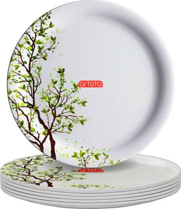 Artista Melamine Round Plates (Set of 30 Half Plates) with Tiny Green Leaves Branch Design Half Plate
