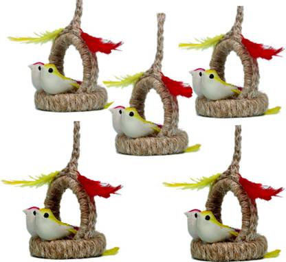 Jinagam Artificial Birds chidiya with Egg and Nest Hanging for Balcony Home Decor ( Set of 5) Decorative Showpiece  -  15 cm