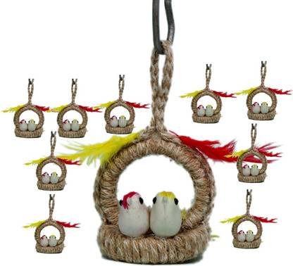 Jinagam Artificial Birds chidiya with Egg and Nest Hanging for Balcony Home Decor ( Set of 10) Decorative Showpiece  -  21 cm