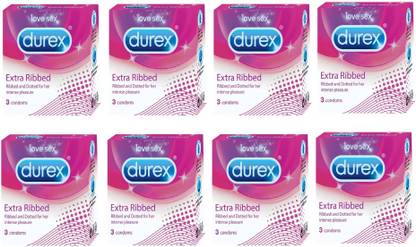DUREX Extra Ribbed Condoms (Ribbed & Dotted for her Intense Pleasure) (3X8) 24s Condom