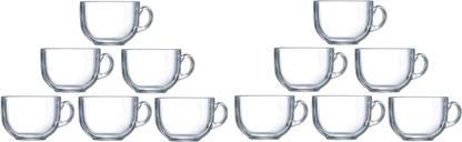 speculo Pack of 12 Glass Crystal clear Round Shape Glass Tea Coffee Cup With Saucer Set Of 12 Glass
