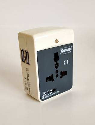Kundip 3 Pin 2 Way Multi plug Travel Adapter with Dual USB Charger Worldwide Adaptor