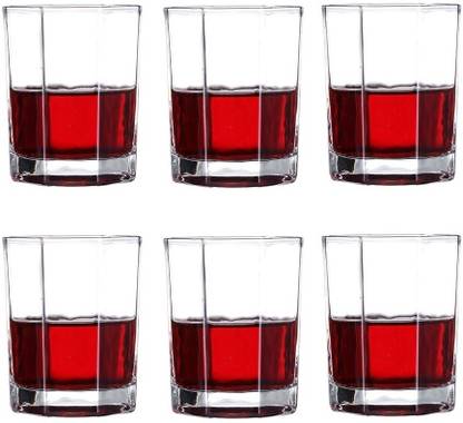 otak (Pack of 6)  Crystal Clear Octagon Shape Whiskey & Wine Glasses set Glass Set Water/Juice Glass