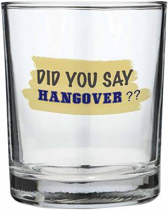 iKraft Hangover Quotes Printed Whiskey Glass- 10Oz Transparent Drinking Whiskey Glass- White Glass Whisky Glass