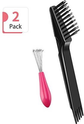 Boao 2 Pieces Hair Brush Cleaning Tool Comb Cleaning Brush Comb Cleaner Brush Hair Brush Cleaner Plastic Handle Mini Hair Brush Remover For Removing Hair Dust Home And Salon Use, Black And Pink