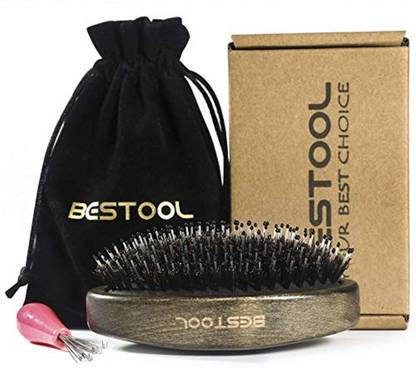 BESTOOL Boar Bristle Hair Brush With Detangle Nylon Pins, Wooden Palm Small Brushes For Men Women And Kid'S Detangling & Smoothing, Best For Carry-On, Brush Cleaner Included