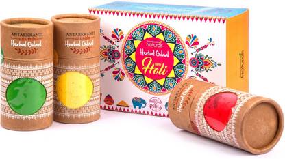Antarkranti Naturals 3 IN 1 Red, Yellow, Green Herbal Gulal Gift Set Holi Color Powder Pack of 3