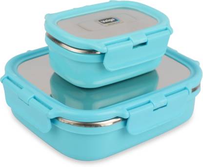 Veigo Classic Big & Small Stainless Steel Container,Sky Blue,(630 ml & 180 ml) 2 Containers Lunch Box