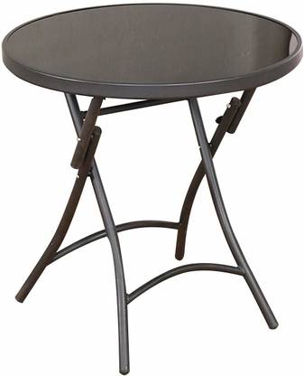 Urbancart Tempered Glass Table Top Folding Round Patio With Cross Metal Legs For Outdoor Garden Picnic Home Black In India Urbancart Tempered Glass Table Top, Round Glass Top Folding Garden Table