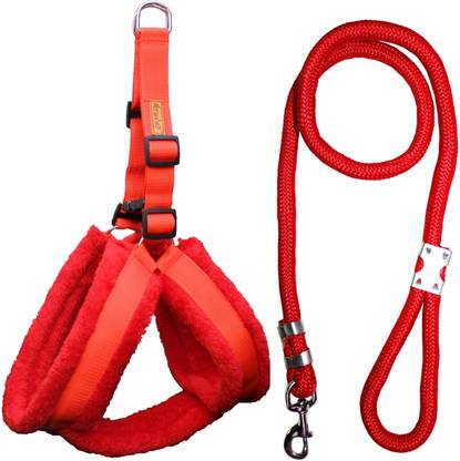 Petshop7 Premium Quality Fur Padded Nylon Dog Harness & Leash Rope 1 inch - (Chest Size Adjustable - 25-30 inch) Dog Harness & Leash