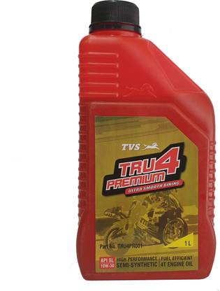 TVS TRU4 Premium Ultra Smooth Biking API SL 10W30 HIGH PERFORMANCE SEMI-SYNTHETIC FUEL EFFICIENT 4T ENGINE OIL High Performance Engine Oil