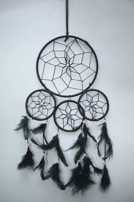 Ryme Black Color 4 Rings Dream Catcher Wall Hanging For Home / Office Wool Dream Catcher