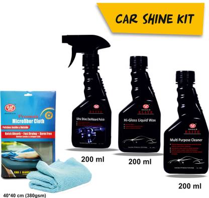 UE Car Care Kit (Dashboard Polish, Liquid Wax, All Purpose Cleaner, Micro Fiber Cloth) Combo