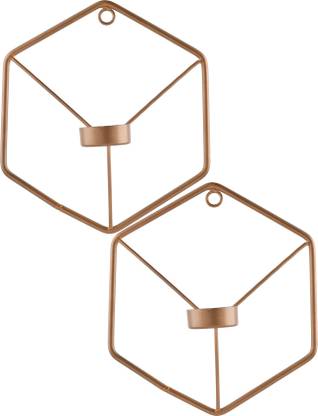 Homesake Set of 2, Golden Metal Wall Mounted Hexagon Tealight Candle Holder, T-light Candles Iron 2 - Cup Tealight Holder Set