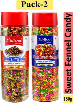 Midiron Mukhwas Pack 2, Shahi Navratan & Mix Sweet colorful Saunf Mukhwas (150 gm each) Mint Mouth Freshener