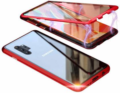 Addindia Bumper Case for Samsung Galaxy Note 10 Plus Magnetic Metal Frame With Only Back Tempered Glass Case Cover