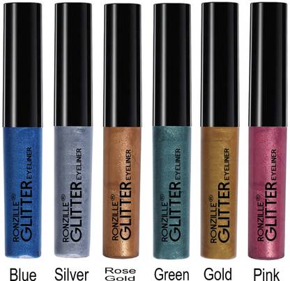RONZILLE Glitter Eye Liner (Pack of 6) 30 ml  (Blue, Silver, Gold, Green, RoseGold, Pink)