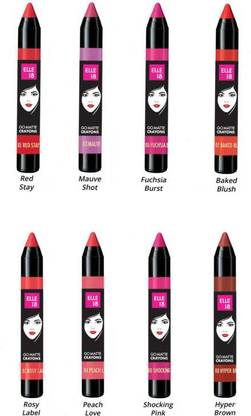 ELLE 18 Crayon 01 Red Stay 02 Rosy Label 03 Mauve Shot 04 Peach Love 05 Fushsia Burst 06 Shocking Pink 07 Baked Blush 08 Hyper Brown 2.2g each