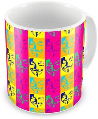 Humor Gang V For Vendetta Mask The Anonymous And Legion Abstract Art - Multi Color Pop Coffee, 12 Oz, Perfect for Coffee and Tea Lovers - Great Cup for Him or Her At Home or Office Ceramic Coffee Mug