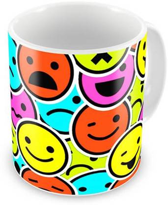 Uno Ark Smiley Smiles Emo Emoticons Pattern - Multi Color Coffee, 12 Oz, Perfect for Coffee and Tea Lovers 194 Ceramic Coffee Mug