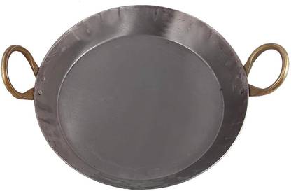 KITCHEN SHOPEE Heavy Base Iron Flat Kadai Fry Pan for cooking Iron Induction Bottom Kadhai कढ़ाही 28 cm