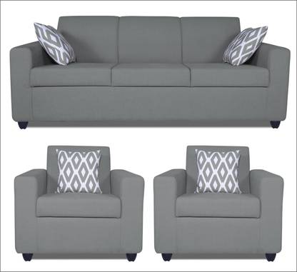 ADORN INDIA Monteno 5 Seater 3-1-1 Sofa Set (Grey) Fabric 3 + 1 + 1 Sofa Set