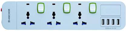 Anchor By Panasonic 3 Universal Socket with 4 USB changing Port 3  Socket Extension Boards