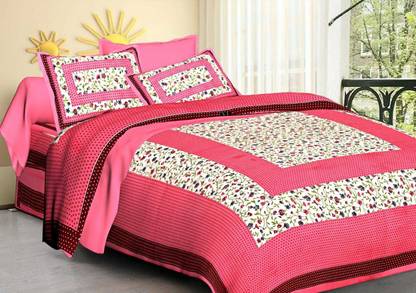 VIHALIESY 235 TC Cotton Queen Floral Flat Bedsheet