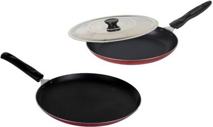 EURO SLEEK 2 Piece Nonstick Cookware Set of Dosa Tawa Size no. 10 and Fry Pan Size no. 10 with Lid Non-Stick Coated Cookware Set