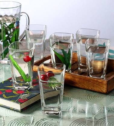 SkyKey (Pack of 6) Imported Transparent Tableware Crystal Clear Water & Juice Glasses - (Set of 6) Glass Set Water/Juice Glass