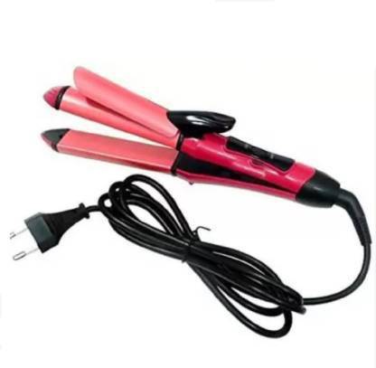 M J CAPTURE 2in1 Professional Solid Smooth Ceramic Hair Curler Curling Iron Rod Travel Hair Straightener Flat Hair Iron Instant Heat Up Salon Approved Anti-Static Styling Roller 45W Hair Styler (Pink) Hair Straightener Brush